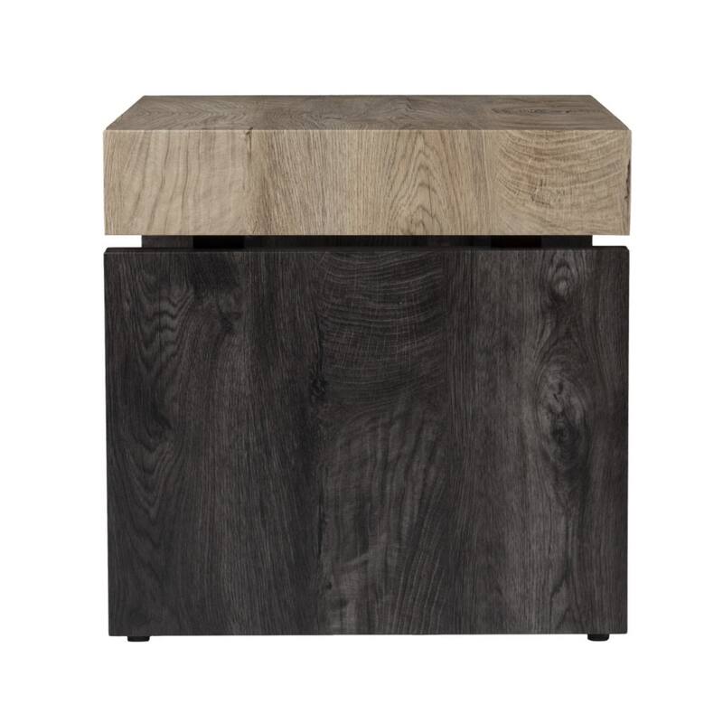 20" Natural MDF Wooden Square End Table with Sled Base and Distressed Finish for Bedroom or Living Room