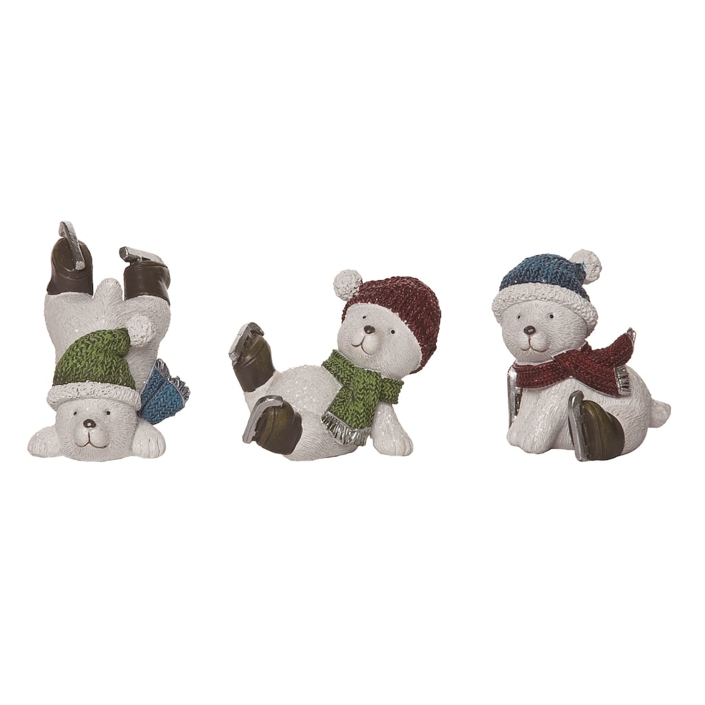 Transpac Resin Skating Bear Figurine Set of 3 Christmas Home Decorations