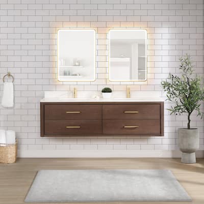 Cristo Floating Bath Vanity with White Quartz Stone Top without Mirror