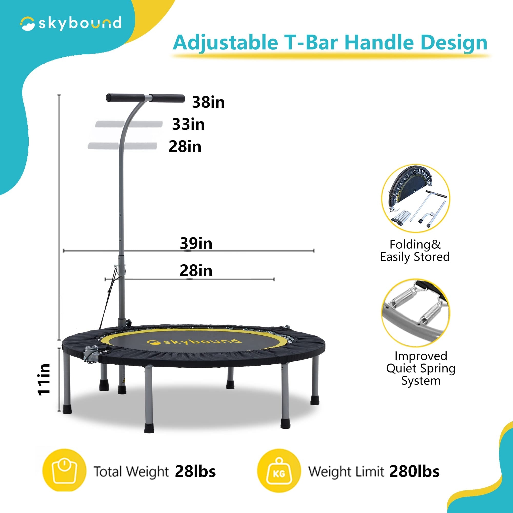 Boogie Bounce Foldable Mini Trampoline 39 Inch Cardio Fitness