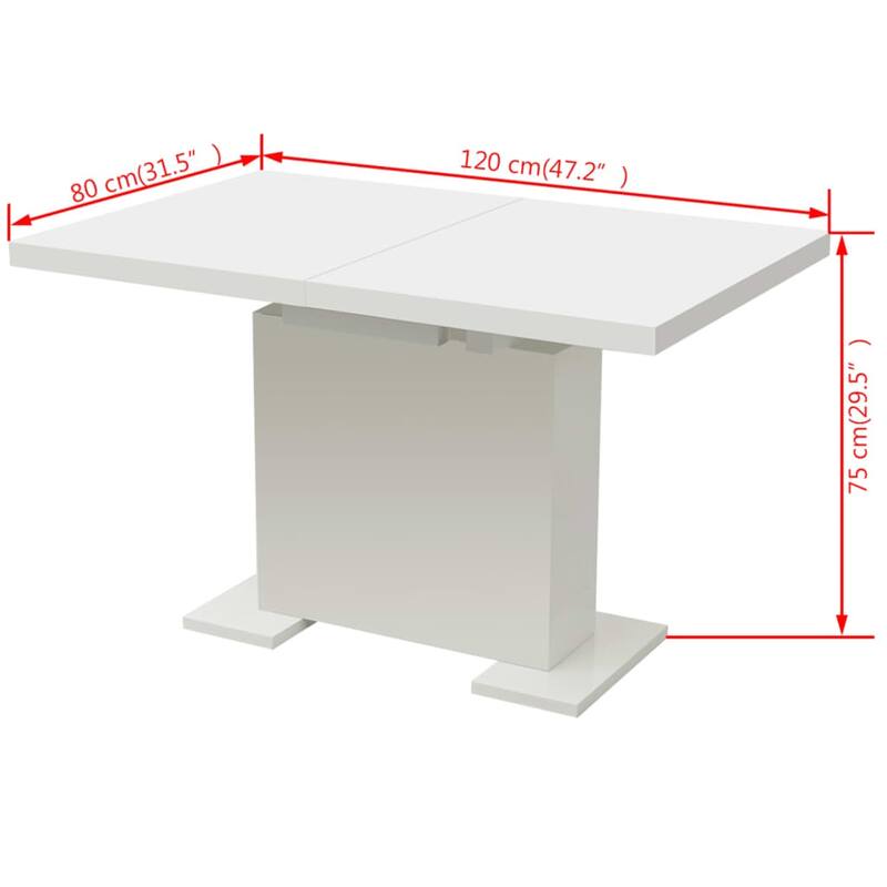 vidaXL Extendable Dining Table High Gloss White - 47.2"x31.5"x29.5"