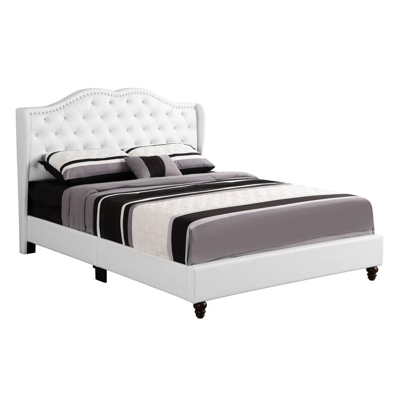 White Upholstered Queen Bed with Transitional Design