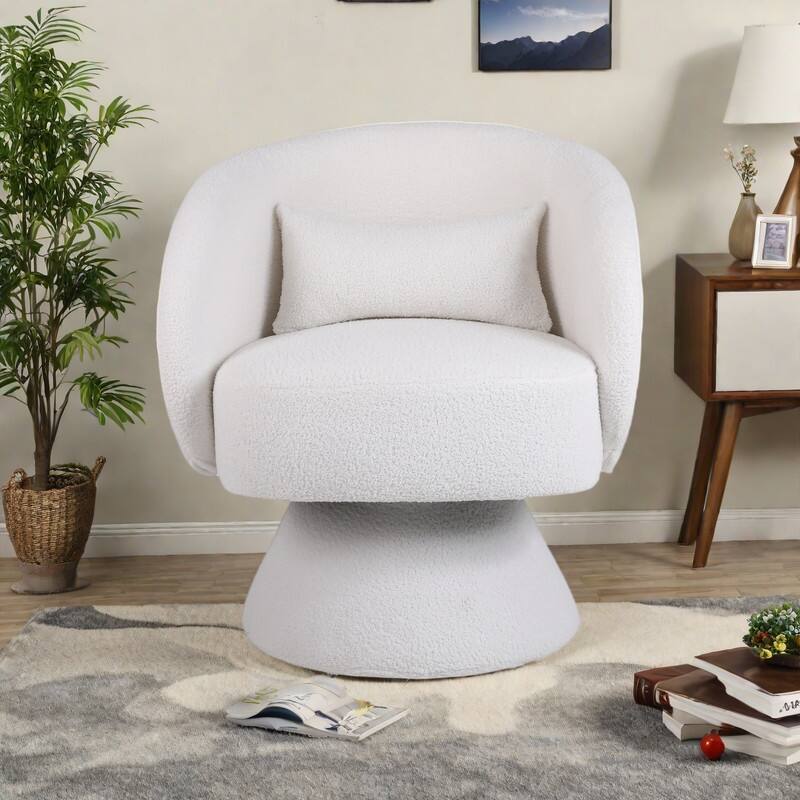Faux Fur Swivel Barrel Chair with 360° Rotation, Sinuous Springs and Ergonomic Design