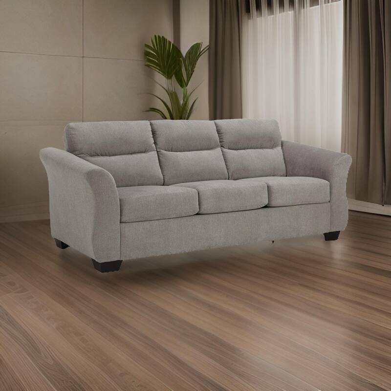 Avel 88 Inch Sofa, Tapered Arms and Soft Slate Gray Polyester Cushions