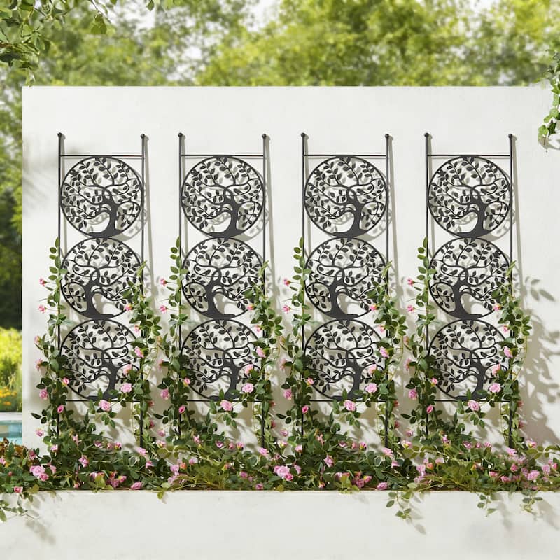 4 Pack Outdoor Metal Panel Garden Trellises for Climbing Plants with Stakes By Glitzhome