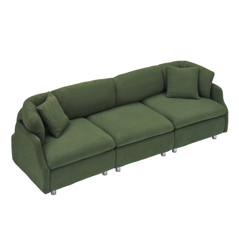 3-Seat Velvet Sofa with Teddy Fabric and Throw Pillows for Cozy Spaces