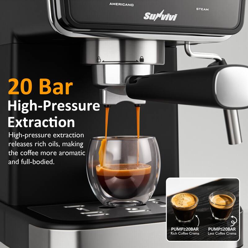 20 Bar Espresso Machine for Home and Office, Single/Double Espresso, Americano and Cold Brew