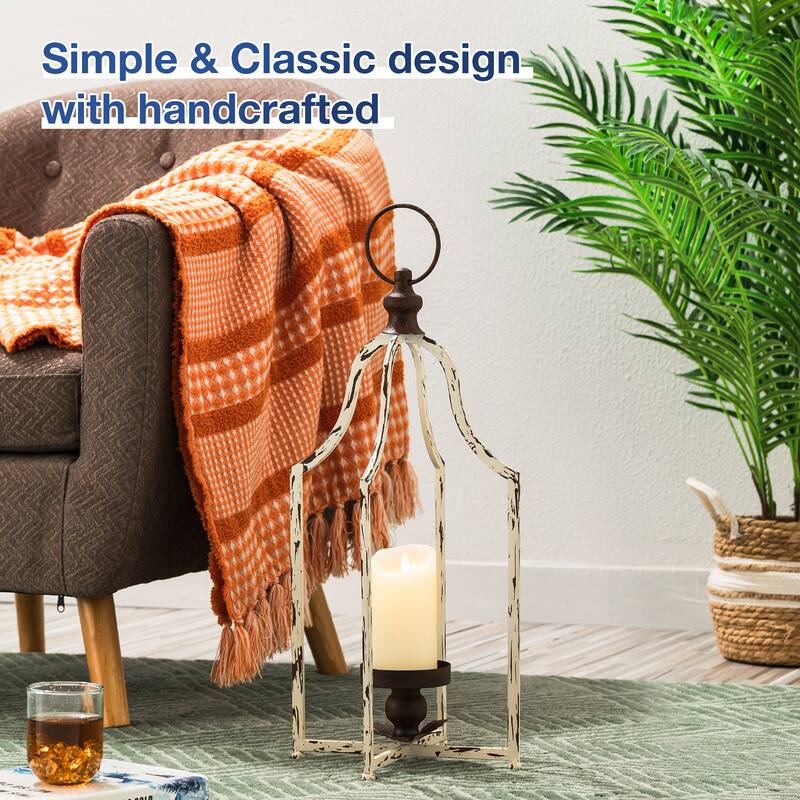 Glitzhome Set of 2 Farmhouse Metal Decorative Lanterns Hanging Candle Holders Wedding Decor