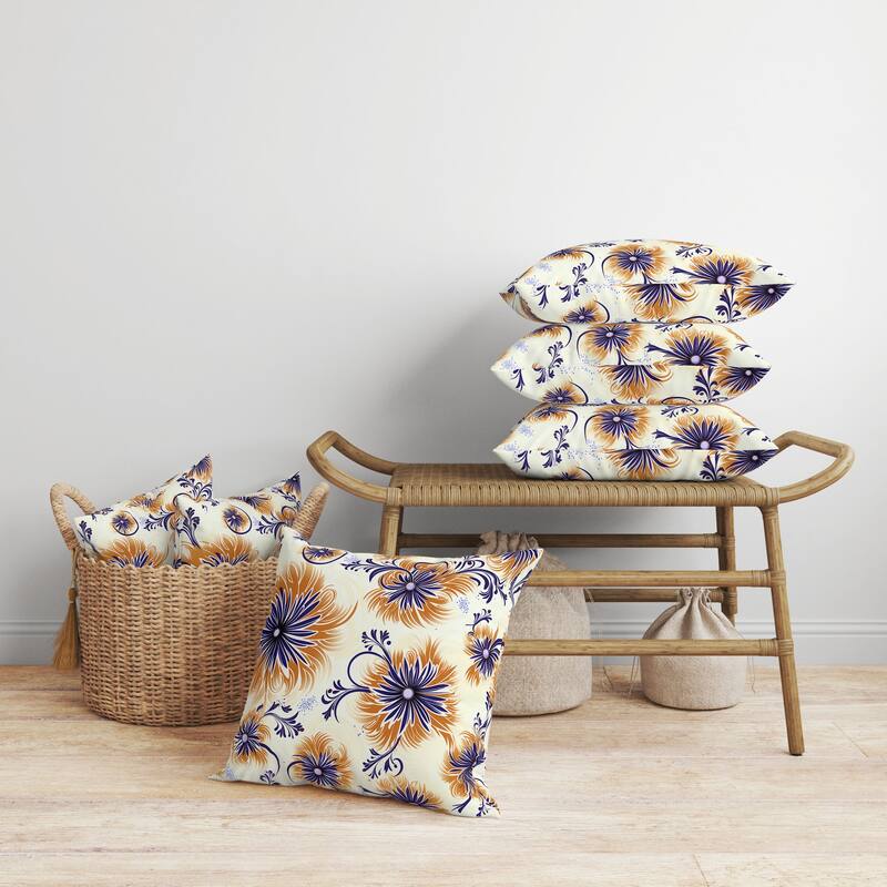 Breezy Flowers Faux Suede Reversible Throw Pillow Orange and Blue