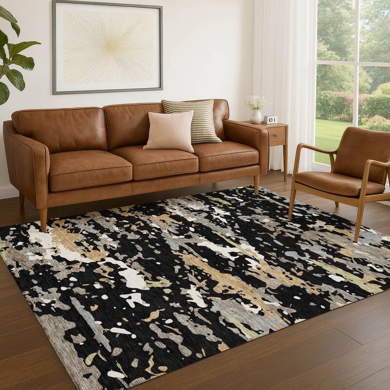 Machine Washable Indoor/ Outdoor Modern Calhan Chantille Rug