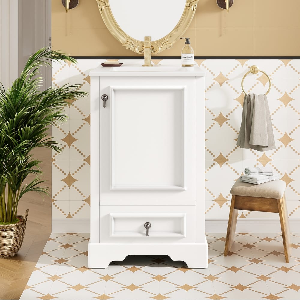 20 Inch Bathroom Vanity With Ceramic Sink, Soft Close Door, Adjustable U-Shaped Shelf, Compartment Drawer And Door Storage Rack