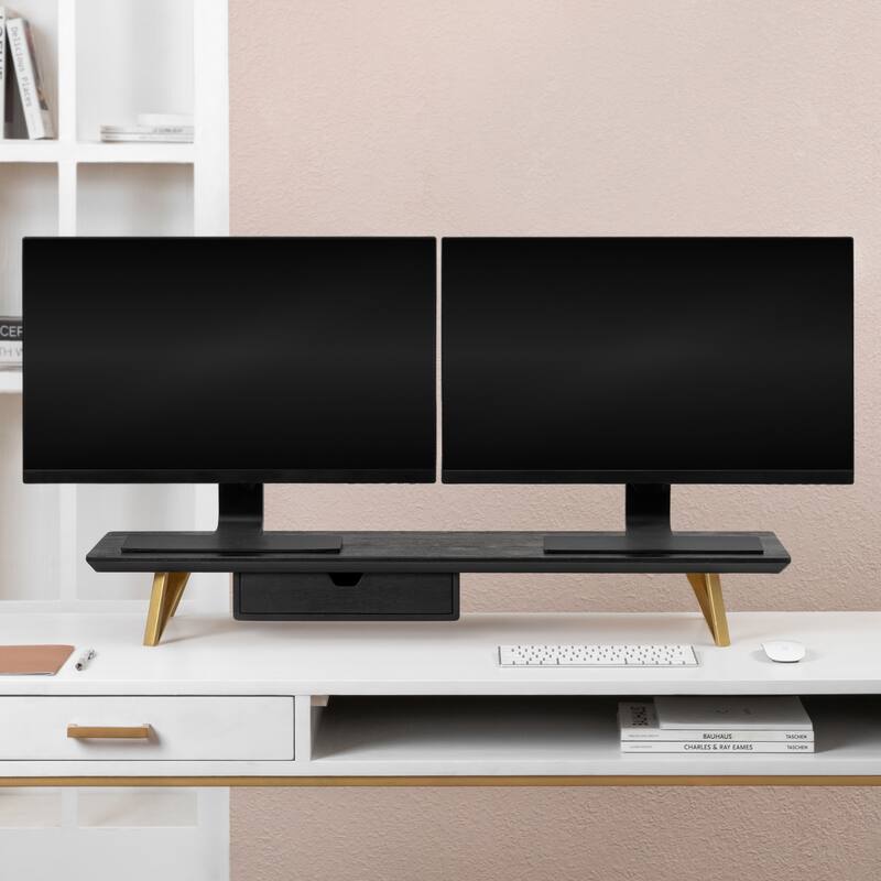 Jani Wood Monitor Stand Riser Desk - Ergonomic Design Stand, Desktop Organizer Table for Home, Office Workspace, Gaming Desk - Black