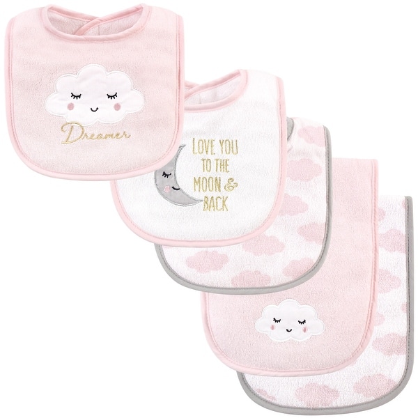 slide 1 of 1, Hudson Baby Infant Girl Cotton Terry Bib and Burp Cloth Set 5pk, Dreamer, One Size - Dreamer - One Size One Size - Dreamer
