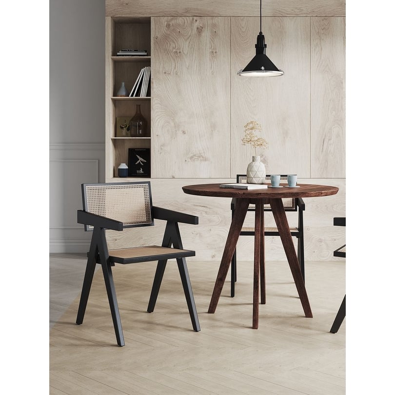 Manhattan Comfort Hamlet Dining Arm Chair in Black and Natural Cane