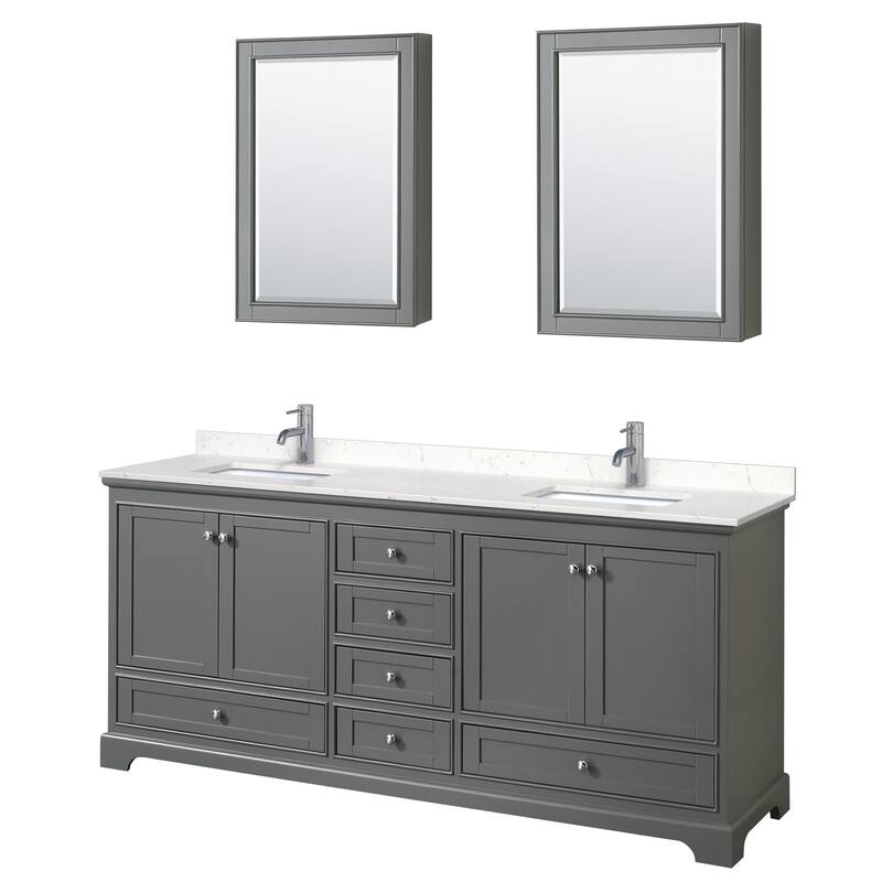 Wyndham Collection Deborah 80" Free Standing Double Basin Vanity Set - Dark Gray / Carrara Cultured Marble Top / Polished