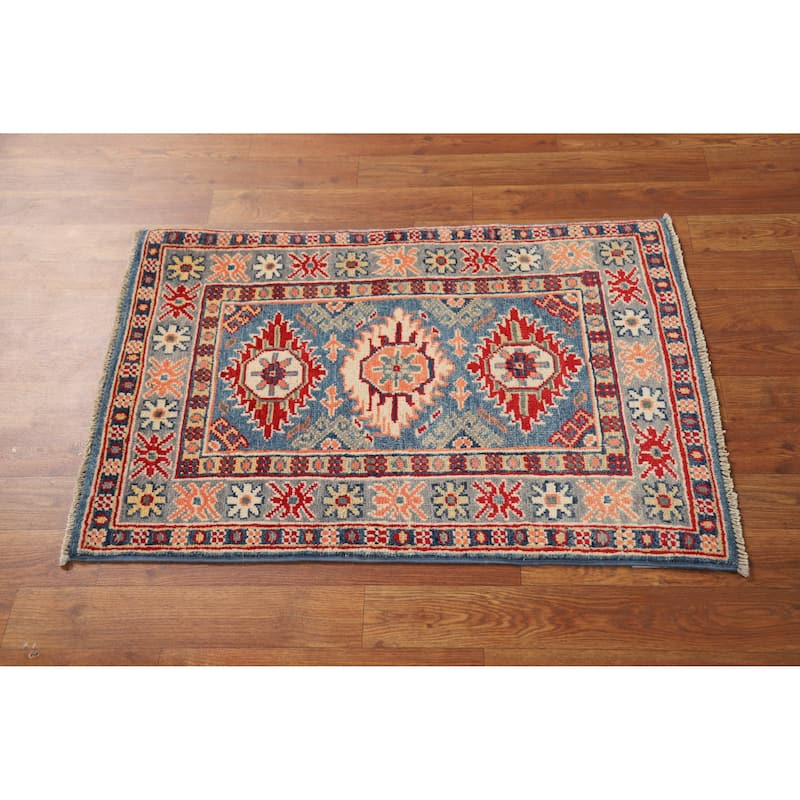 Traditional Kazak Rug Handmade Blue Oriental Wool Carpet - 2'0"x 3'0"