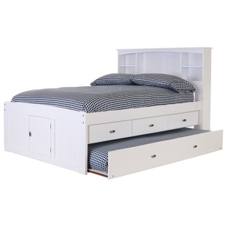 OS Home and Office Solid Pine Full Sized Captains Bookcase Bed with 3 spacious drawers and a Twin Trundle in Casual White
