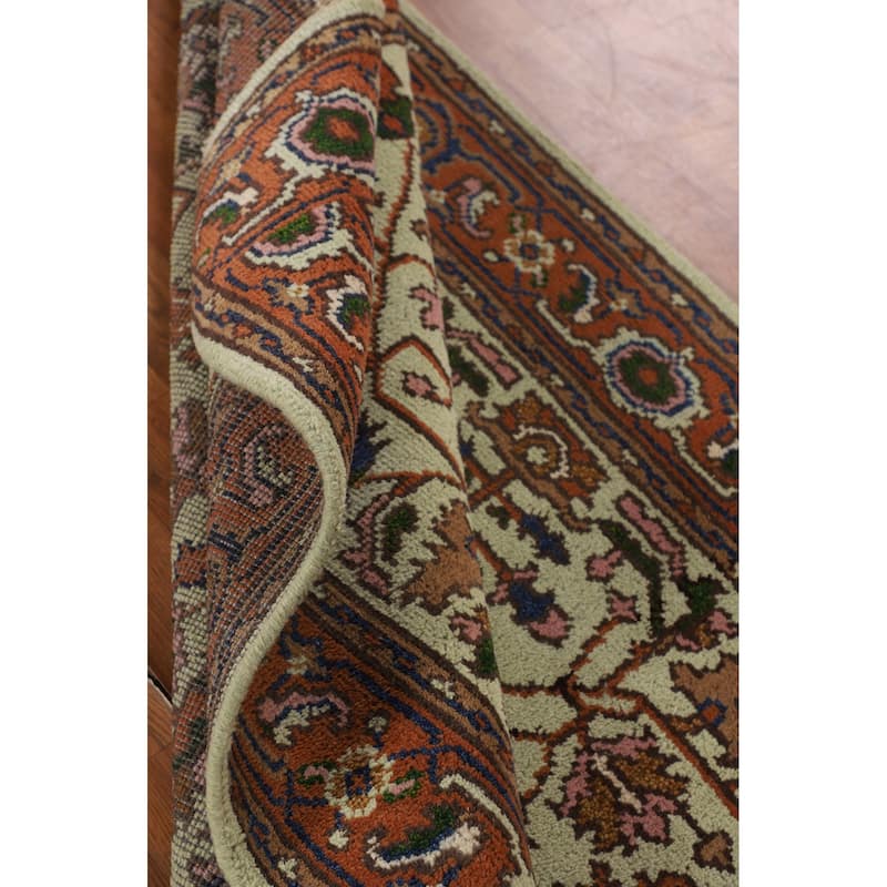 Light Green Heriz Serapi Indian Accent Rug Handmade Wool Carpet - 3'10" X 6'3"