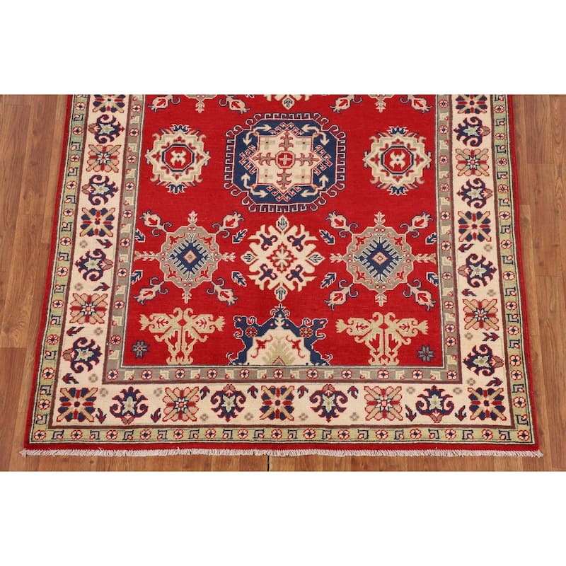 Traditional Red Kazak Area Rug Hand-Knotted Oriental Wool Carpet - 4'11" x 6'4"