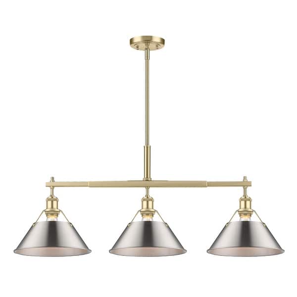 slide 2 of 2, Yep by Golden Lighting Orwell 3-light Island Light in Brushed Champagne Brass and Pewter shade - Gold