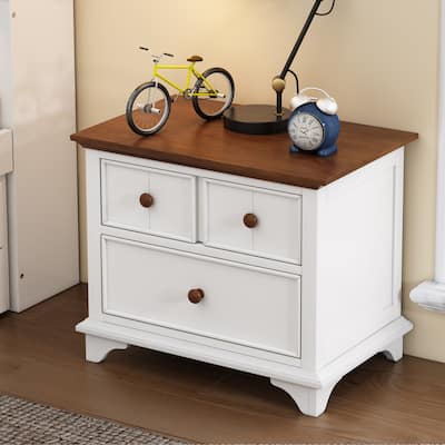Nightstand Wooden Cabinet, 2-drawers Night Stand, Children's Room Toy Storage Cabinet, Living Room White End Side Table