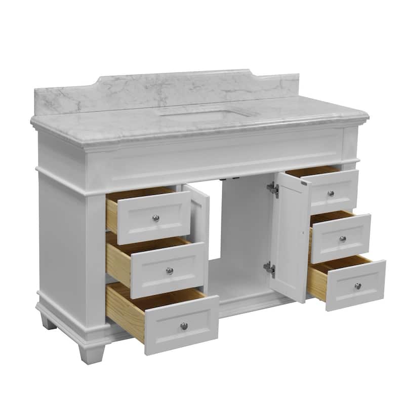 KitchenBathCollection Elizabeth 60" Single Bathroom Vanity with Carrara Marble Top - White