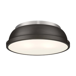 Golden Lighting Duncan 2-Light Flush Mount - Pewter - Rubbed Bronze Shade