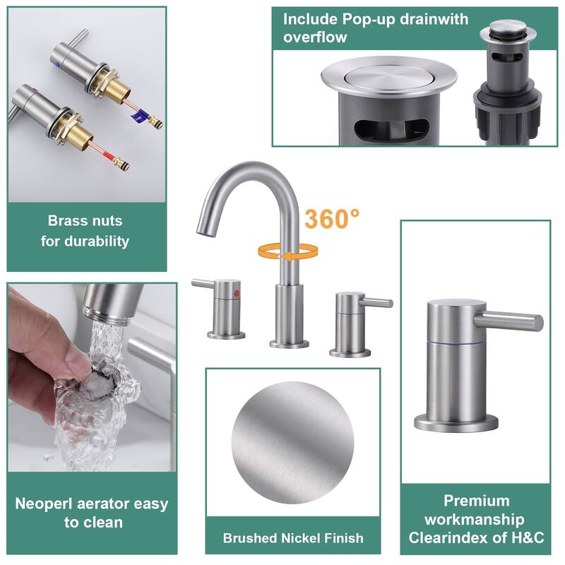 WOWOW 8 in. Widespread Double Handle Bathroom Faucet
