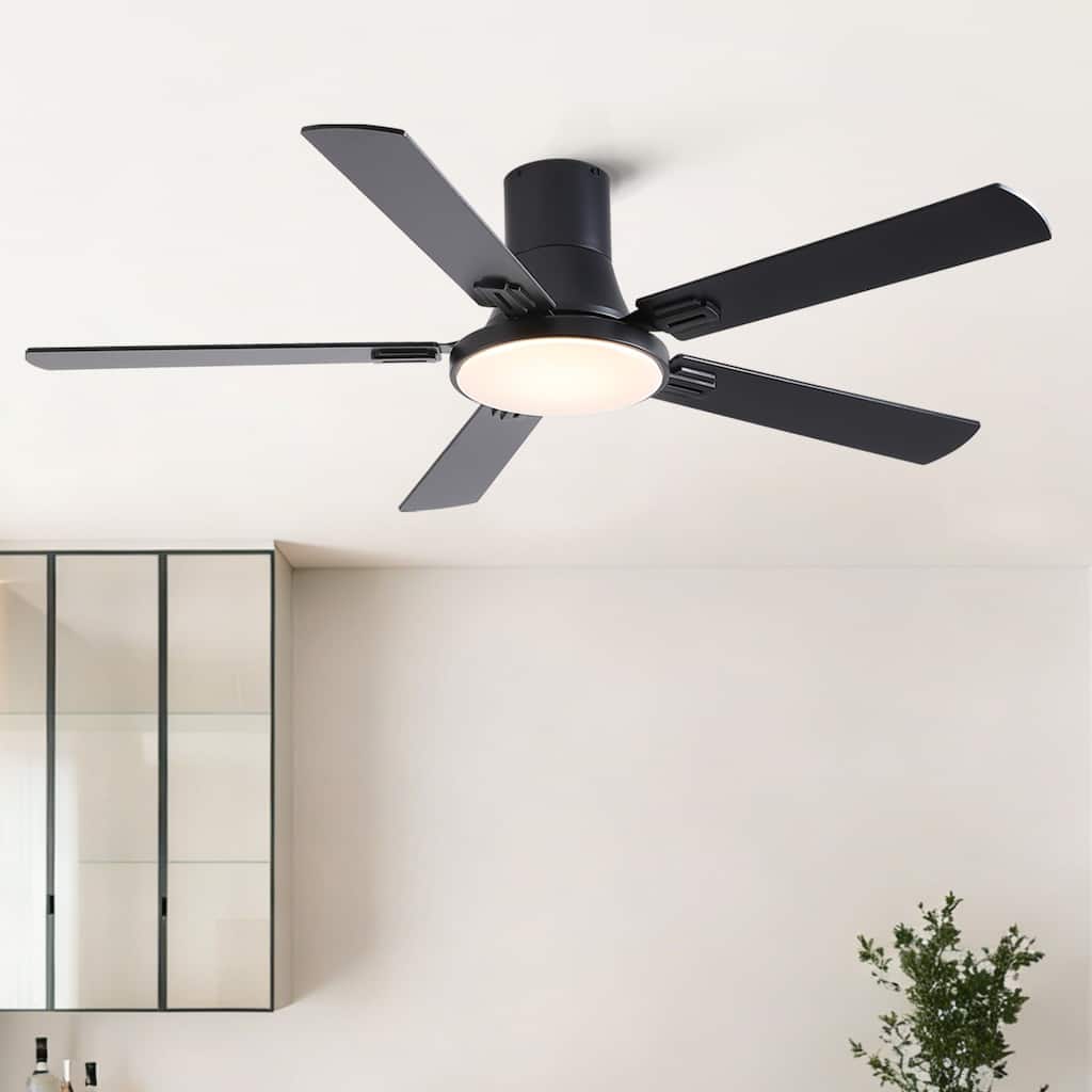 Sofucor 52 Inch Low Profile Flush Mount 5 Blades Ceiling Fan with Dimmable Light and Remote Control - 52 Inches