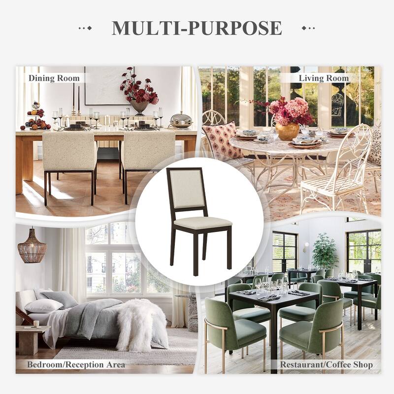 Farmhouse Set of 2 Upholstered Dining Chairs - Rustic Wood Legs & Fabric Seats for Kitchen, Dining Table