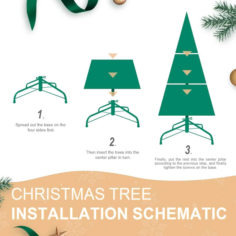 Pre-Lit Artificial Christmas Tree - Warm White LED Lights, PE/PVC Branches, Hinged Structure, Metal Stand - Green