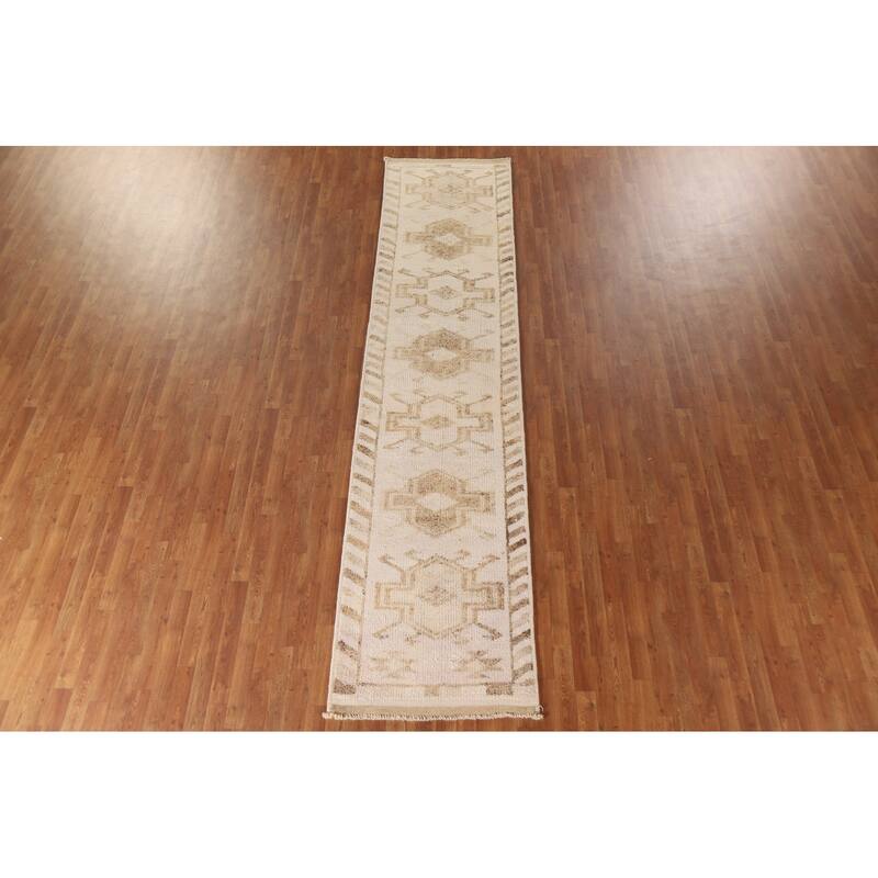 Anatolian Turkish Runner Rug Hallway Handmade Beige Wool Carpet - 2'10"x 12'7"