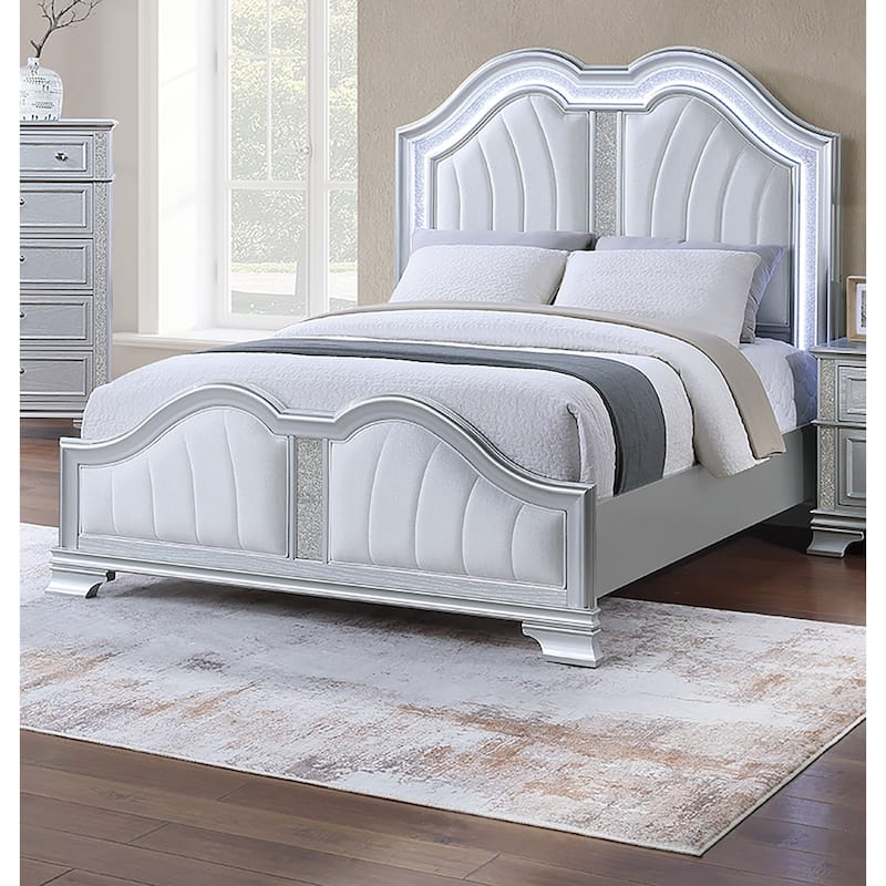 Cotemporary Elegant Look Unique Design Queen Size Bed Gray Finish Built In USB 1pc Bedroom Bed