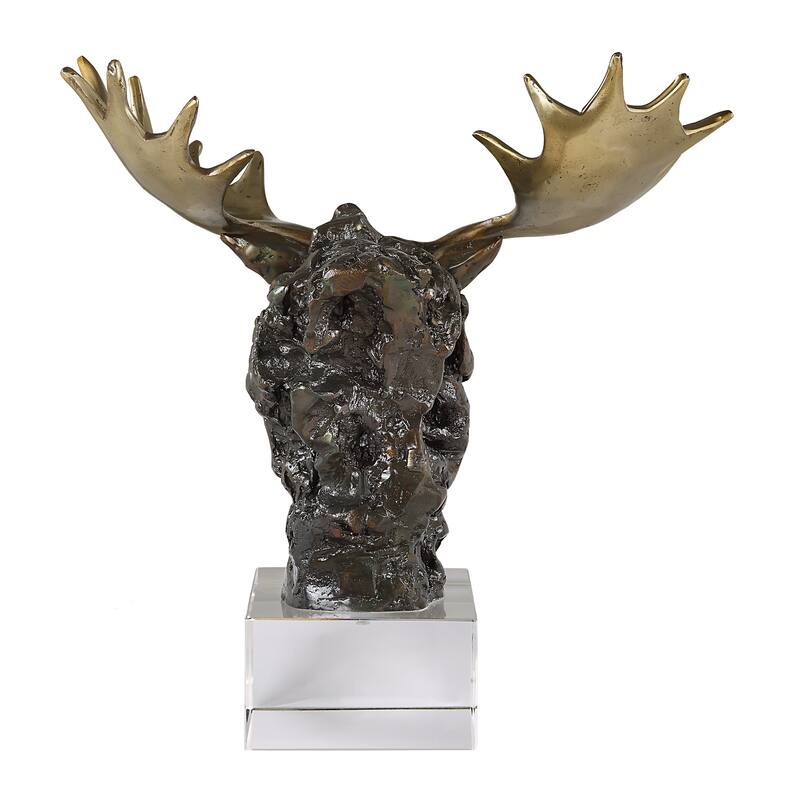 Moose Bust Sculpture with Crystal Base - 12.25" - Bronze and Gold