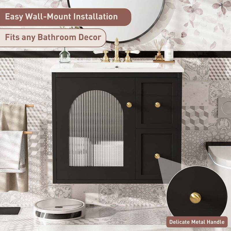 Bathroom Cabinet with Ceramic Sink,2 Drawers and 1 Soft-Close Door