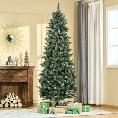 HOMCOM Artificial Snow Dipped Christmas Tree with Pinecones, Holiday Home Indoor Decoration with Foldable Feet, Green