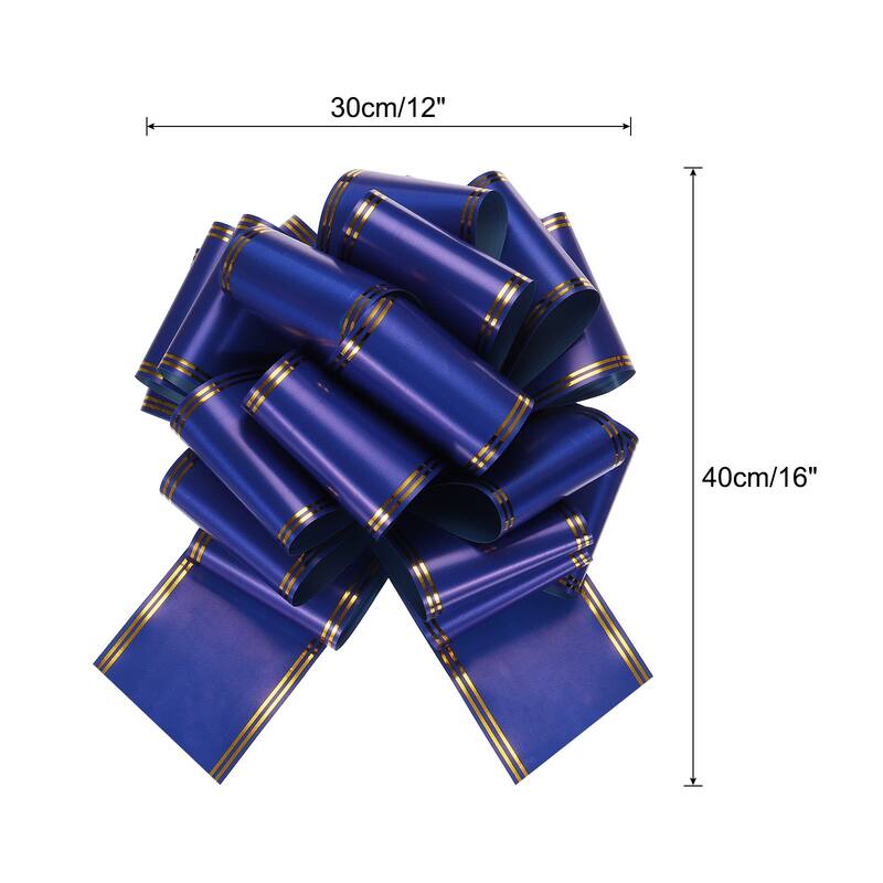12 Inch Giant Large Pull Bow Big Metallic Car Bows Ribbon w Gold Edge - Blue - 12 Inch