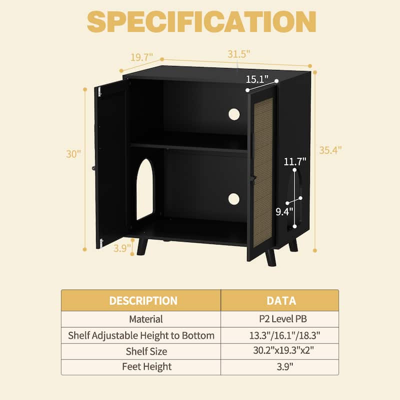 Buffet Cat Litter Box Enclosure Cabinet Hidden Cat Washroom Furniture