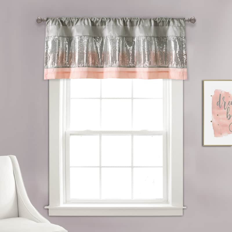 Lush Decor Night Sky Sequins Embroidery Valance - 18" x 52" - Grey & Blush