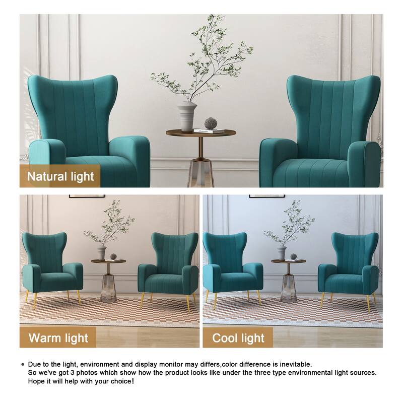 2 Set Velvet Accent Chair Upholstered Living Room Arm Chair