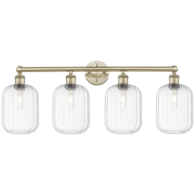Innovations Lighting Endless Possibilities Edison - Preston - 4 Light 34" Jar Shade Bath Vanity Light - Antique Brass/Clear