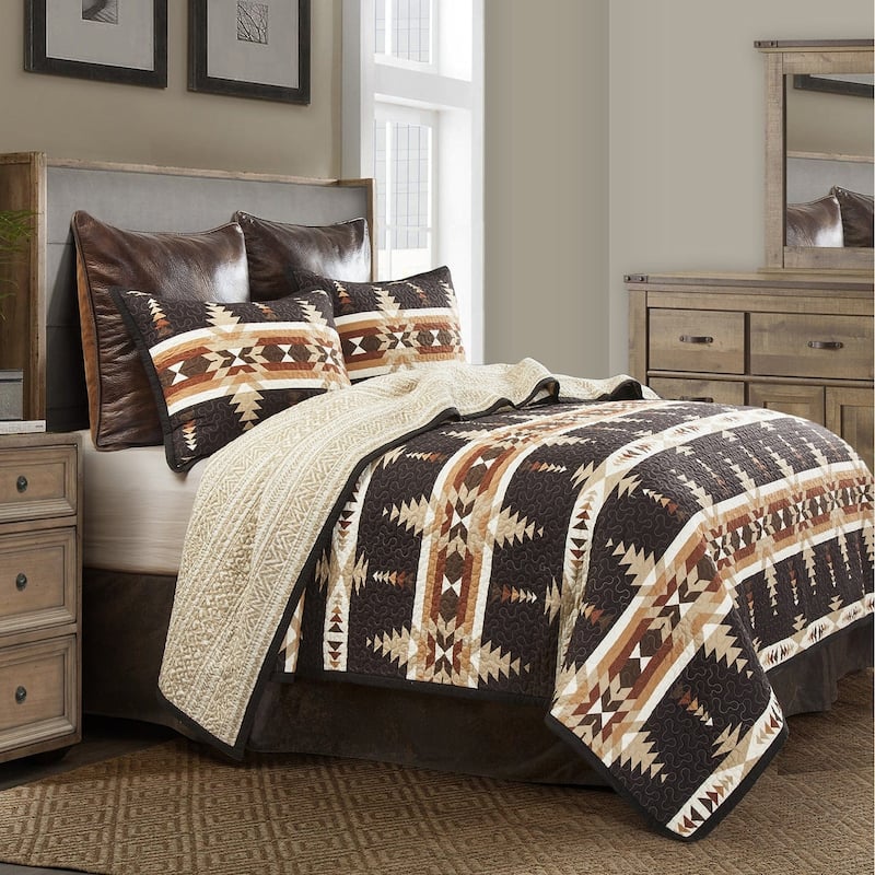 Paseo Road Yosemite Southwestern Aztec Bedding 3 Piece Reversible Quilt Set with Pillow Shams