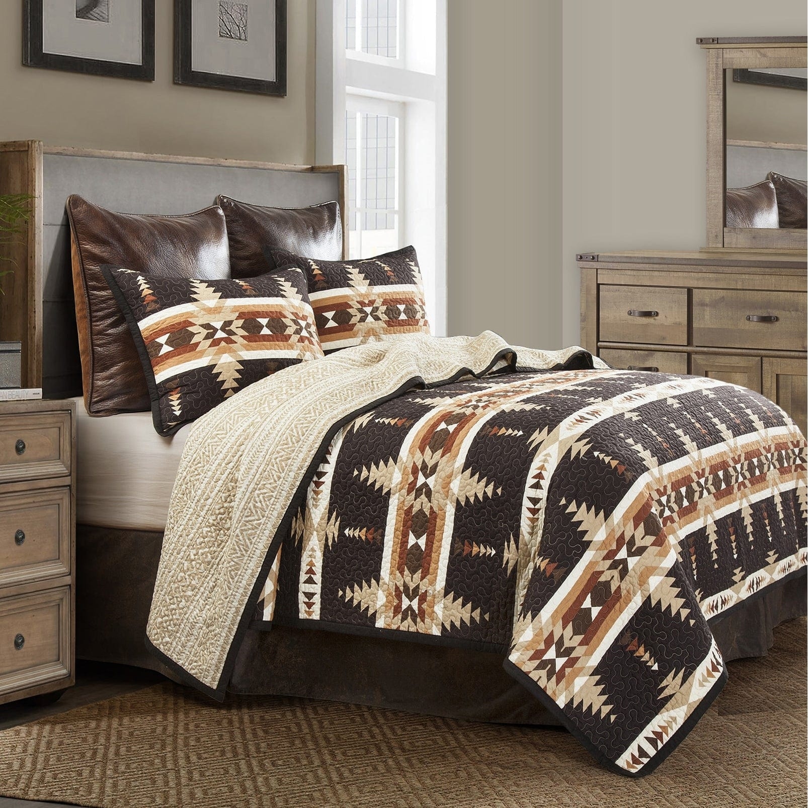 Paseo Road Yosemite Southwestern Aztec Bedding 3 Piece Reversible Quilt Set with Pillow Shams
