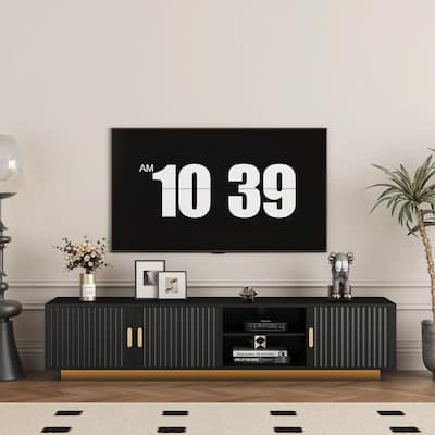 Mid-Century Modern TV Stand with LED Lights, Accommodates up to 80-Inch TV