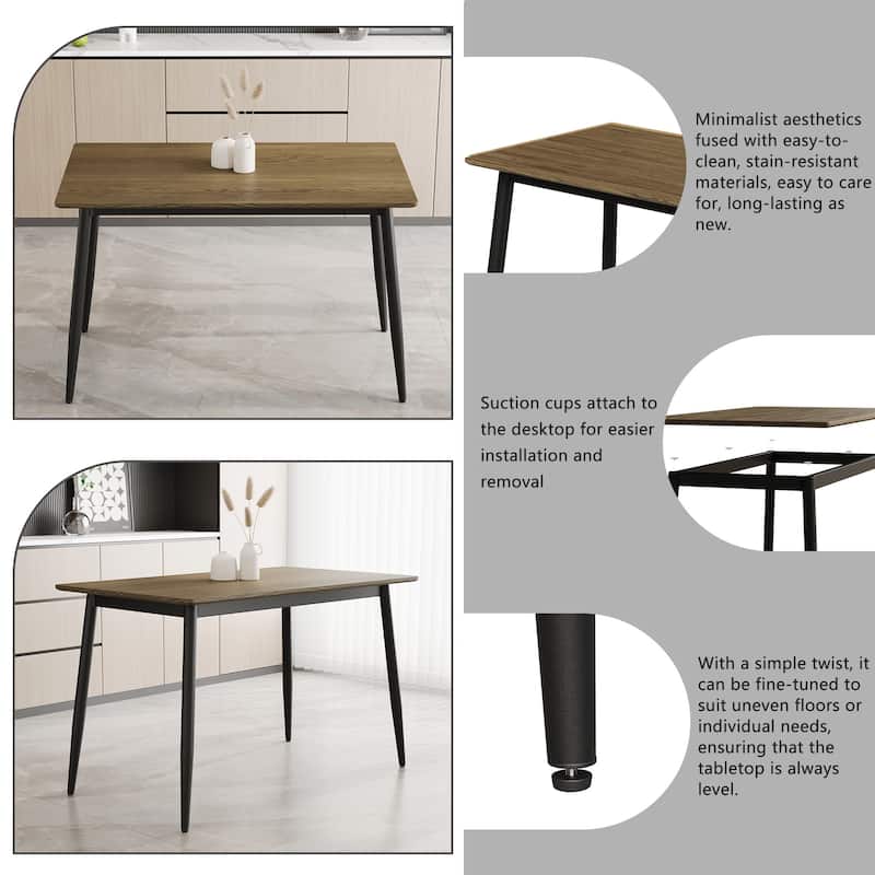 Dining Table for 4-6 People, Rectangular Dining Table with Metal Leg