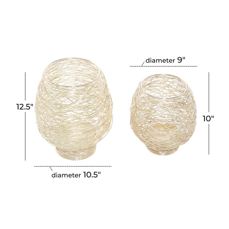 CosmoLiving by Cosmopolitan Gold Metal Tealight Decorative Indoor Outdoor Candle Lantern (Set of 2) - S/2 13", 10"H