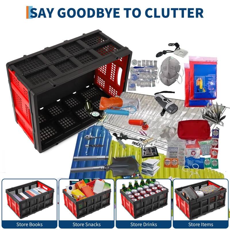 Foldable Storage Basket, Stackable Crate with Handle