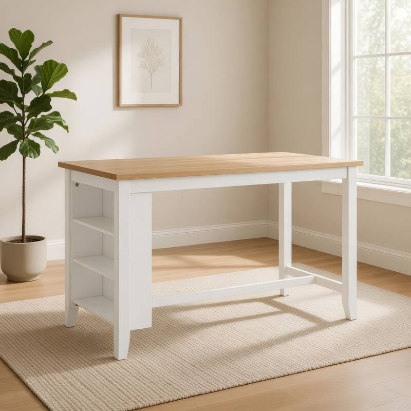 Gasy Counter Height Dining Table, 60 Inch White Brown Mango Wood