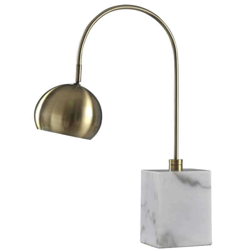 Harp & Finial Woolsey Antique Brass Table Lamp - Marble Base - White
