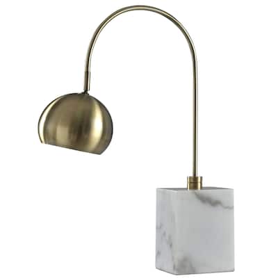Harp & Finial Woolsey Antique Brass Table Lamp - Marble Base
